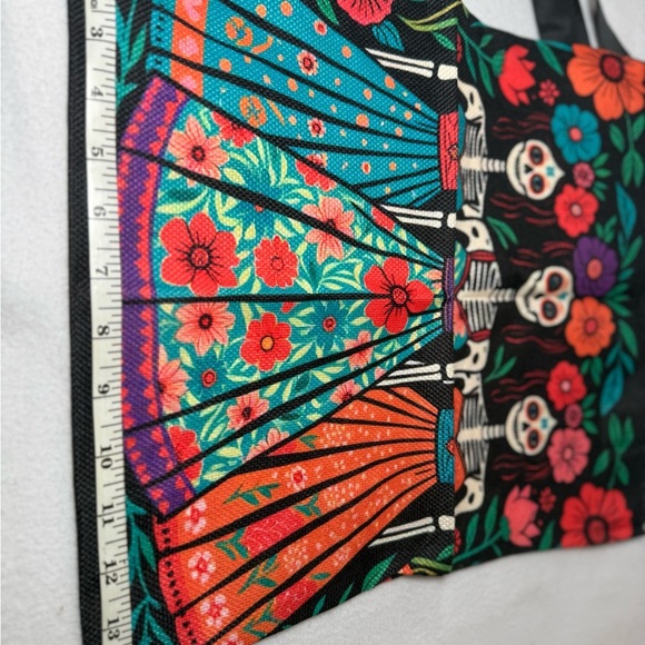New Light Weight Colorful Floral Skeleton - Dios de Los Muertos Tote Bag - Picture 7 of 7
